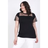 Myline Kadın T-Shirt Dantel Detaylı Kısa Kol Kayık Yaka 45427 96% Viskon - 44 - Siyah
