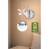 MYLUX AYDINLATMA VE TASARIM Pilli LED Duvar Apliği | Kablosuz Krom Metal Kasa | 3000K Tek Renk Sıcak Işık | Modern LED Aplik