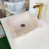 Mym Light Traverten Doğal Kare Dizayn Lavabo - Krem