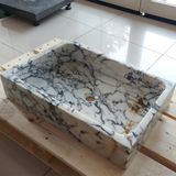 Mym Menekşe Mermer Köşeli Düz Model Lavabo - Beyaz - Siyah
