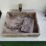 Mym Mermer Yapı Market Gümüş Traverten Gizli Giderli Tasarım Lavabo - Gri