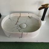 Mym Mermer Yapı Market Menekşe Mermer Gizli Giderli Oval Lavabo - Beyaz