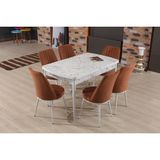 MyMassa Elit Trend Carrara Masa Takımı- 6 Gold Sandalye + Mutfak Masası