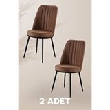 Mymassa Gold Sandalye - Kahve - Metal Siyah Ayak ( 2 Adet ) - Salon Sandalyesi / Mutfak Sandalyesi Kahverengi