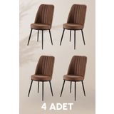 MYMASSA Gold Sandalye - Kahve - Metal Siyah Ayak (4 ADET) - Salon Sandalyesi / Mutfak Sandalyesi