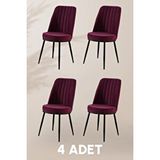 Mymassa Gold Sandalye - Mor - Metal Siyah Ayak (4 Adet) - Salon Sandalyesi / Mutfak Sandalyesi