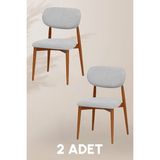 MYMASSA Parma Sandalye - Mense Gri Kumaş - Ahşap İskelet - Salon Sandalyesi / Mutfak Sandalyesi (2 Adet)