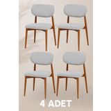 MYMASSA Parma Sandalye - Mense Gri Kumaş - Ahşap İskelet - Salon Sandalyesi / Mutfak Sandalyesi (4 Adet)