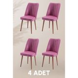 Mymassa Polo Sandalye - Jerika Gül Kurusu - Ahşap Ceviz Ayak (4 Adet) - Salon Sandalyesi / Mutfak Sandalyesi Pembe