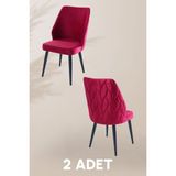 MyMassa Puffy Sandalye - Babyface Bordo - Metal Siyah Ayak (2 Adet) - Salon Sandalyesi / Mutfak Sandalyesi