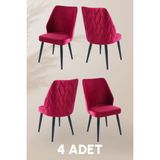 MyMassa Puffy Sandalye - Babyface Bordo - Metal Siyah Ayak (4 Adet) - Salon Sandalyesi / Mutfak Sandalyesi