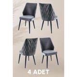 MyMassa Puffy Sandalye - Babyface Gri- Metal Siyah Ayak (4 Adet) - Salon Sandalyesi / Mutfak Sandalyesi