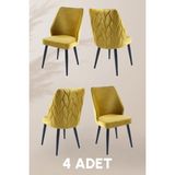 MyMassa Puffy Sandalye - Babyface Sarı- Metal Siyah Ayak (4 Adet) - Salon Sandalyesi / Mutfak Sandalyesi