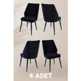 MYMASSA Puffy Sandalye - Babyface Siyah- Metal Siyah Ayak (4 ADET) - Salon Sandalyesi / Mutfak Sandalyesi