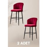 MYMASSA Rubi Bar Sandalye - Babyface Bordo - Siyah Metal Ayak - Bar Taburesi / Bar Sandalyesi (2 ADET)