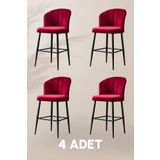 MYMASSA Rubi Bar Sandalye - Babyface Bordo - Siyah Metal Ayak - Bar Taburesi / Bar Sandalyesi (4 ADET)