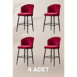 Mymassa Rubi Bar Sandalye - Bordo - Siyah Metal Ayak (4 Adet)