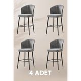 MYMASSA Rubi Bar Sandalye - Keten Gri - Siyah Metal Ayak - Bar Taburesi / Bar Sandalyesi (4 ADET)