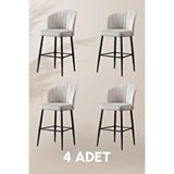 Mymassa Rubi Bar Sandalye - Krem - Siyah Metal Ayak (4 Adet)