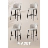 MYMASSA Rubi Bar Sandalye - Krem - Siyah Metal Ayak - Bar Taburesi / Bar Sandalyesi (4 ADET)