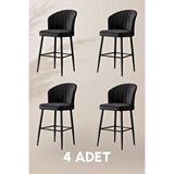 Mymassa Rubi Bar Sandalye - Siyah - Siyah Metal Ayak (4 Adet)