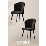 MYMASSA Rubi Sandalye - Babyface Siyah - Siyah Metal Ayak (2 ADET) - Salon Sandalyesi / Mutfak Sandalyesi