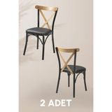 MyMassa Tonet Sandalye - Deri Kumaş - Metal Iskelet - Mutfak Sandalyesi - Salon Sandalyesi ( 2 Adet ) - Siyah