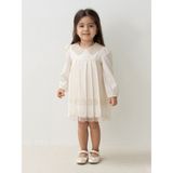 Mymio 3-24 Ay Bebe Yaka Uzun Kollu Dantel Detaylı Kız Bebek Elbise My 4291 - Bej - 6 - 9 Ay