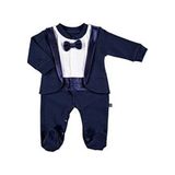 Mymio Bebek Smokin Interlok Uzun Kol Patikli Bebe Yaka Tulum - Lacivert - 9 Ay