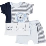 Mymio Çizgili Erkek Mavi Bebek Tshirt Şort 2'li Takım