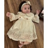 Mymio Dantel Detaylı Bebek Keten Elbise - 9 Ay - Bej