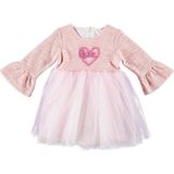 Mymio Pembe Penye Astarlı Kalp Süzene Nakışlı Kız Bebek Elbise