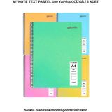 Mynote Text Pastel Defter A4 100 Yaprak Çizgili 5 Adet - 5'li - 001-Renkli