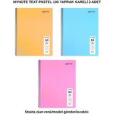 Mynote Text Pastel Defter A4 100 Yaprak Kareli 3 Adet - 3'lü - 001-Renkli