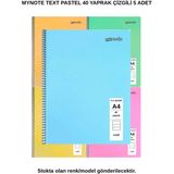 Mynote Text Pastel Defter A4 40 Yaprak Çizgili 5 Adet - 5'li - 001-Renkli