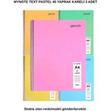 Mynote Text Pastel Defter A4 40 Yaprak Kareli 5 Adet - 5'li - 001-Renkli