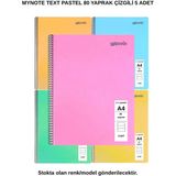 Mynote Text Pastel Defter A4 80 Yaprak Çizgili 5 Adet - 5'li - 001-Renkli