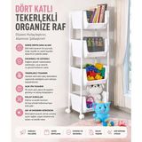 Myplas 4 Katlı Tekerlekli Organizer Raf Modern Portratif Kiler Düzenleyici Sepet,mutfak Rafı,oyuncak Dolabı - Beyaz