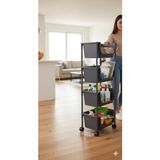 Myplas 4 Katlı Tekerlekli Organizer Raf Modern Portratif Kiler Düzenleyici Sepet,mutfak Rafı,oyuncak Dolabı - Siyah
