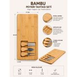 Myplas Bambu Peynir Tahtası Seti – 3’lü Bıçaklı Kahvaltı & Sunum Tabağı Büyük Boy