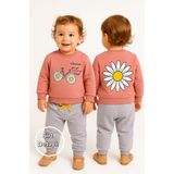 Myprettybaby Papatya Bisiklet Desenli %100 Pamuk Mevsimlik Kumaş Kız Bebek Alt Üst 2'li Takım - Gül Kurusu - 2 Yaş