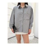 Myra Fashion Oversize Çizgili Gömlek Uzun Kol Bluz Kadın Şık Modern Kesim Günlük Gömlek