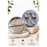 Myra Shop 304 Paslanmaz Çelik, Vakumlu Bebek Tabak, 3 Bölmeli Mama Tabağı, Mavi
