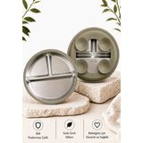 Myra Shop 304 Paslanmaz Çelik, Vakumlu Bebek Tabak, Silikon Kaplamalı, 3 Bölmeli Bebek Tabağı,haki - HAKİ
