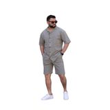 MYRAB DENİM Çağla Yeşili Renk Gömlek Şort Erkek Keten Takım Oversize Kalıp L
