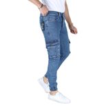 MYRAB DENİM- Erkek Mavi Kargo Cep Pantolon - Paçası Lastikli Mavi 36