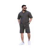 MYRAB DENİM Koyu Haki Renk Gömlek Şort Erkek Keten Takım Oversize Kalıp M