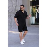 MYRAB DENİM Siyah Renk Gömlek Şort Erkek Keten Takım Oversize Kalıp 2XL
