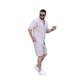 MYRAB DENİM Taş Renk Gömlek Şort Erkek Keten Takım Oversize Kalıp S