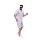 MYRAB DENİM Taş Renk Gömlek Şort Erkek Keten Takım Oversize Kalıp XL